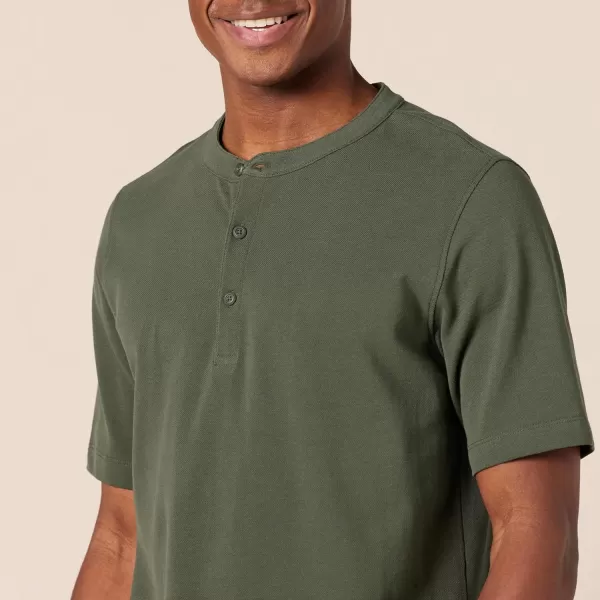 Amazon Essentials Mens RegularFit ShortSleeve Pique Henley Available in Big  Tall Pack of 2OliveBlack