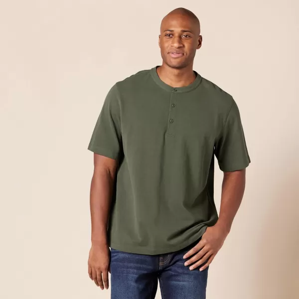 Amazon Essentials Mens RegularFit ShortSleeve Pique Henley Available in Big  Tall Pack of 2OliveBlack