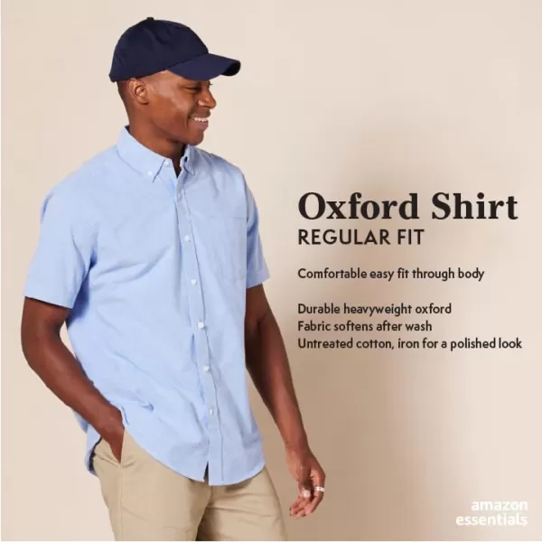 Amazon Essentials Mens RegularFit ShortSleeve Pocket Oxford ShirtAqua Blue Stripe