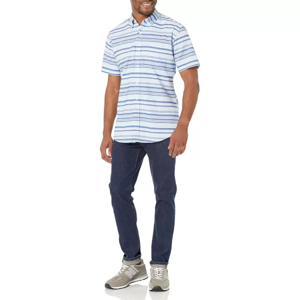 Amazon Essentials Mens RegularFit ShortSleeve Pocket Oxford ShirtBlue Horizontal Stripe