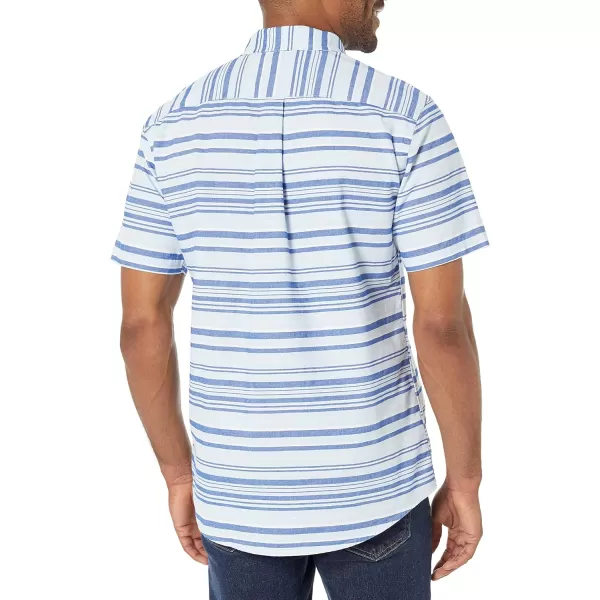 Amazon Essentials Mens RegularFit ShortSleeve Pocket Oxford ShirtBlue Horizontal Stripe