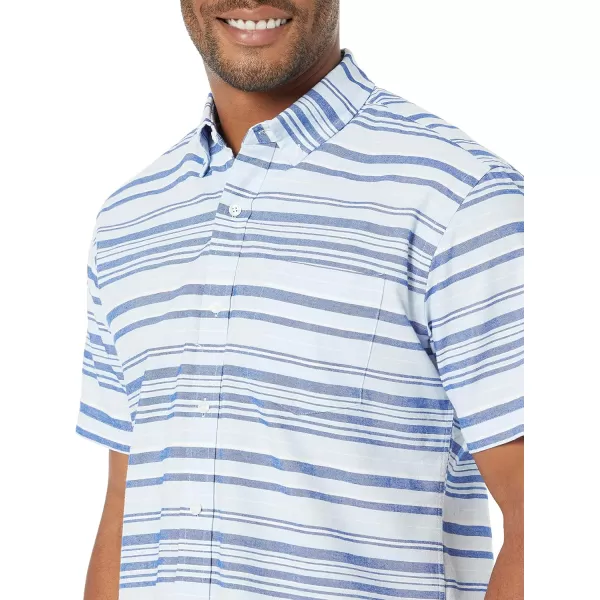 Amazon Essentials Mens RegularFit ShortSleeve Pocket Oxford ShirtBlue Horizontal Stripe