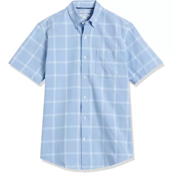 Amazon Essentials Mens RegularFit ShortSleeve Pocket Oxford ShirtBlue Windowpane