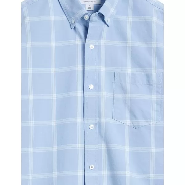 Amazon Essentials Mens RegularFit ShortSleeve Pocket Oxford ShirtBlue Windowpane