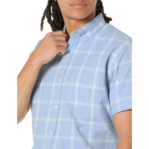 Amazon Essentials Mens RegularFit ShortSleeve Pocket Oxford ShirtBlue Windowpane