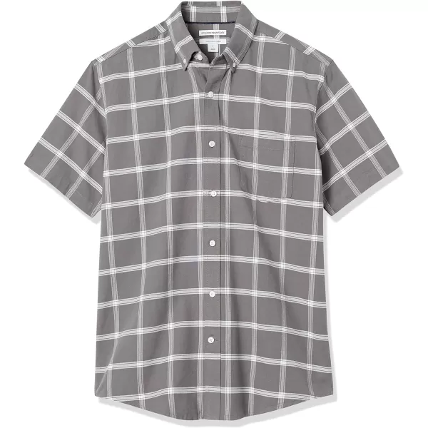 Amazon Essentials Mens RegularFit ShortSleeve Pocket Oxford ShirtGrey Windowpane