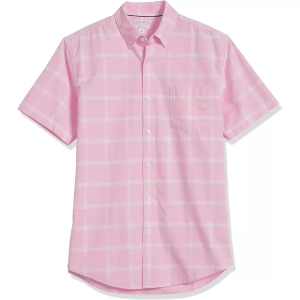 Amazon Essentials Mens RegularFit ShortSleeve Pocket Oxford ShirtPink Windowpane