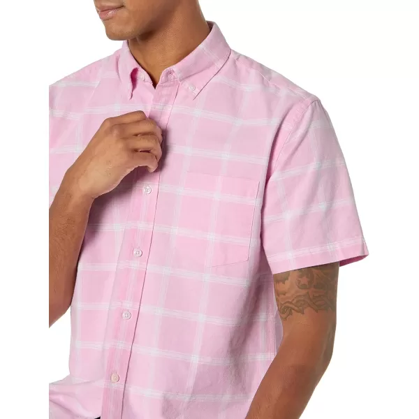 Amazon Essentials Mens RegularFit ShortSleeve Pocket Oxford ShirtPink Windowpane