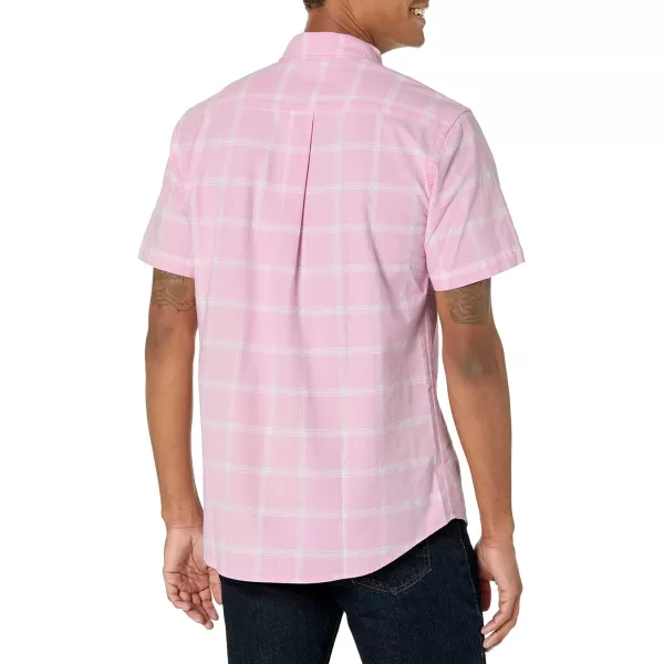 Amazon Essentials Mens RegularFit ShortSleeve Pocket Oxford ShirtPink Windowpane