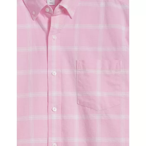 Amazon Essentials Mens RegularFit ShortSleeve Pocket Oxford ShirtPink Windowpane