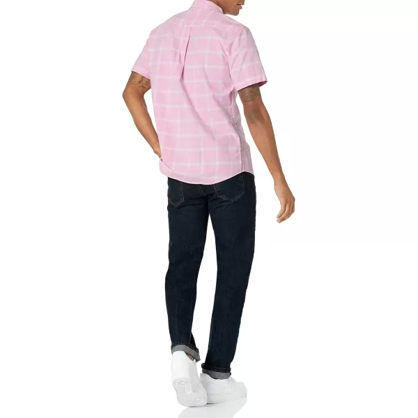 Amazon Essentials Mens RegularFit ShortSleeve Pocket Oxford ShirtPink Windowpane