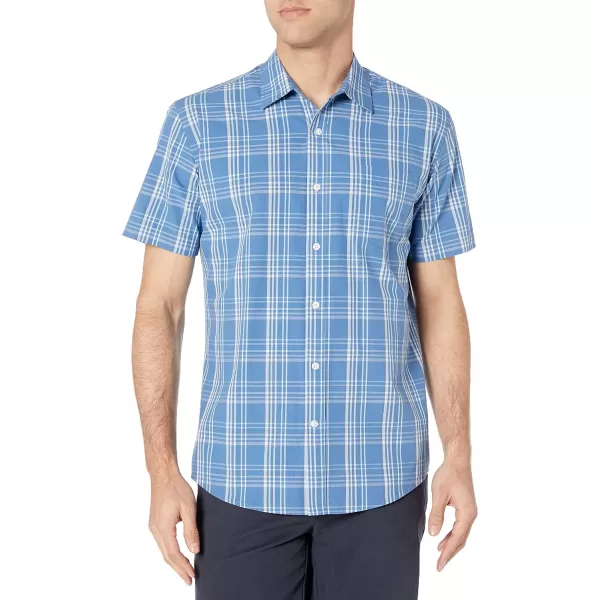 Amazon Essentials Mens RegularFit ShortSleeve Poplin ShirtAqua Blue Checked