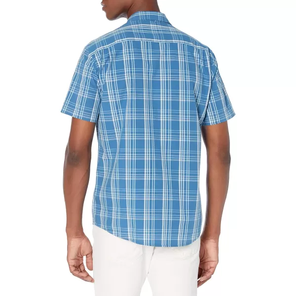 Amazon Essentials Mens RegularFit ShortSleeve Poplin ShirtAqua Blue Checked