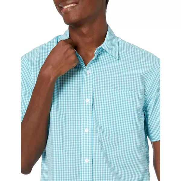 Amazon Essentials Mens RegularFit ShortSleeve Poplin ShirtAqua Blue Gingham