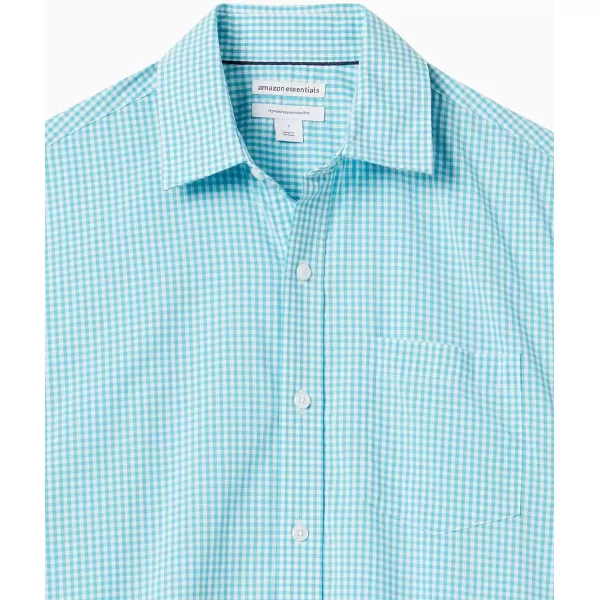 Amazon Essentials Mens RegularFit ShortSleeve Poplin ShirtAqua Blue Gingham