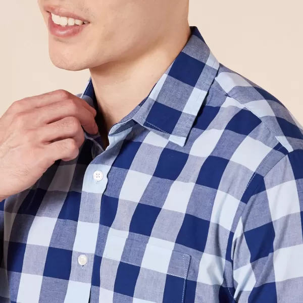 Amazon Essentials Mens RegularFit ShortSleeve Poplin ShirtBlue Buffalo Check