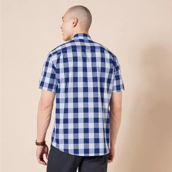 Amazon Essentials Mens RegularFit ShortSleeve Poplin ShirtBlue Buffalo Check