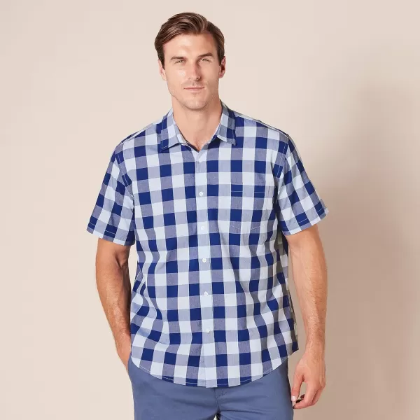 Amazon Essentials Mens RegularFit ShortSleeve Poplin ShirtBlue Buffalo Check