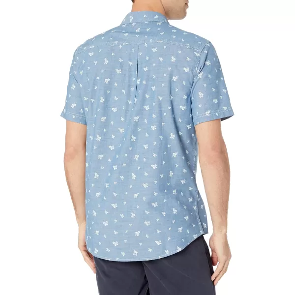 Amazon Essentials Mens RegularFit ShortSleeve Poplin ShirtBlue ChambrayLeaf Print