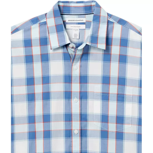 Amazon Essentials Mens RegularFit ShortSleeve Poplin ShirtBlue Checked