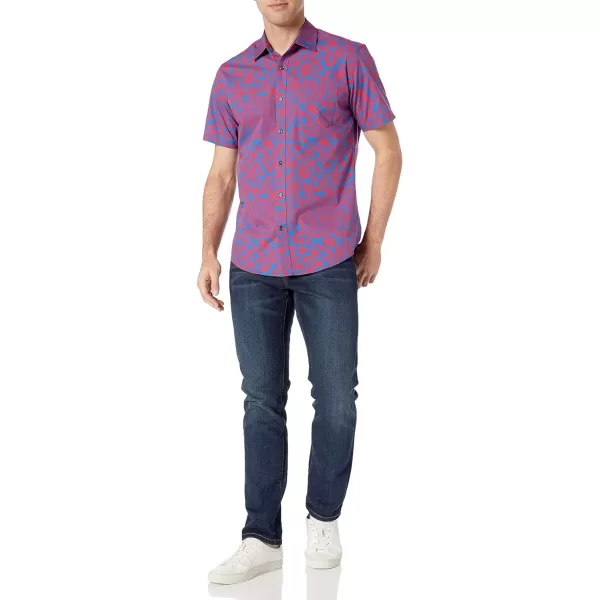 Amazon Essentials Mens RegularFit ShortSleeve Poplin ShirtBlue Floral