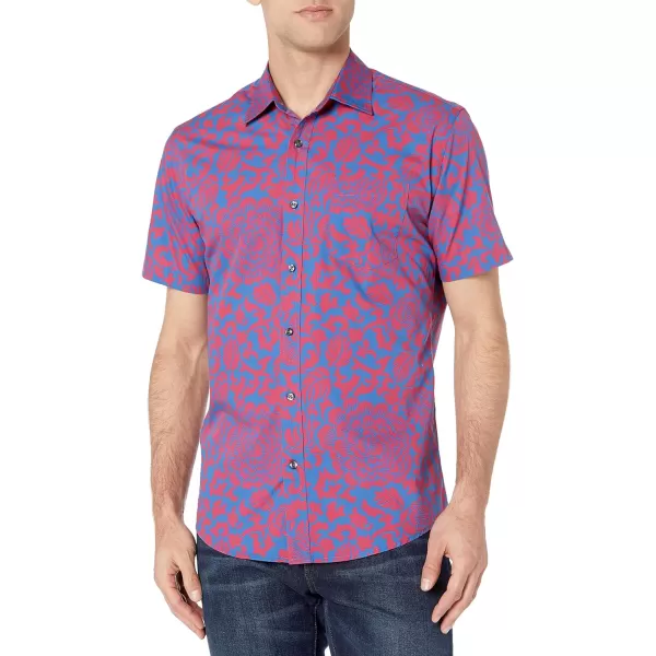 Amazon Essentials Mens RegularFit ShortSleeve Poplin ShirtBlue Floral