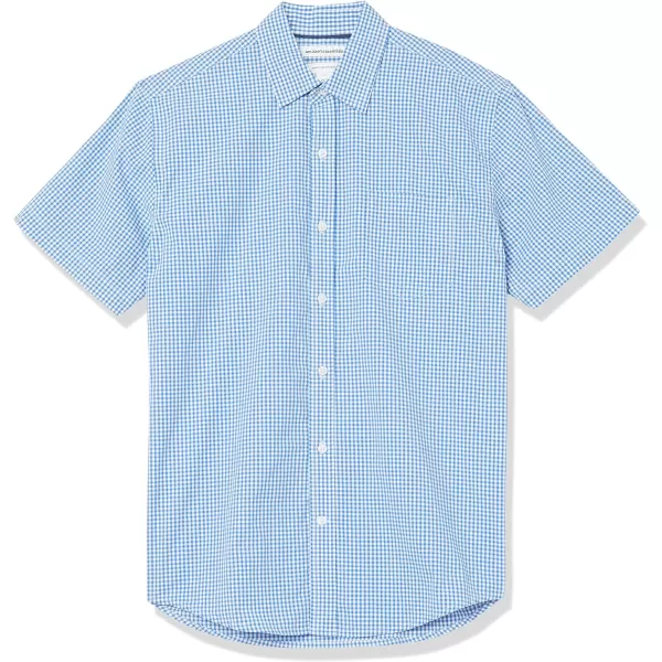 Amazon Essentials Mens RegularFit ShortSleeve Poplin ShirtBlue Gingham