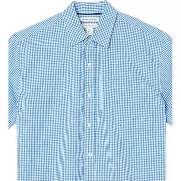 Amazon Essentials Mens RegularFit ShortSleeve Poplin ShirtBlue Gingham