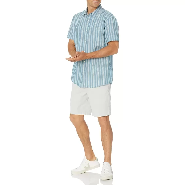 Amazon Essentials Mens RegularFit ShortSleeve Poplin ShirtBlue Vertical Stripe