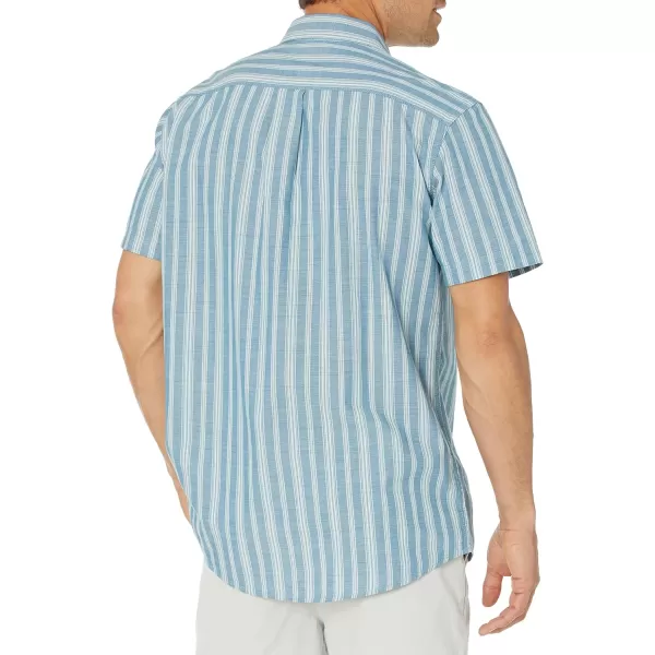 Amazon Essentials Mens RegularFit ShortSleeve Poplin ShirtBlue Vertical Stripe