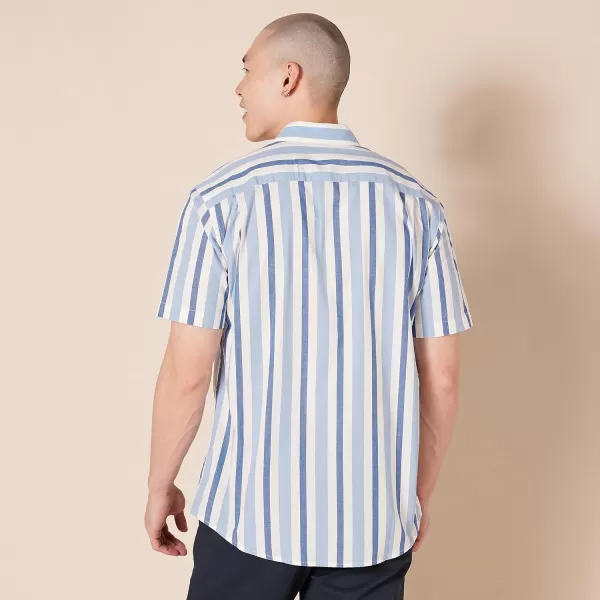 Amazon Essentials Mens RegularFit ShortSleeve Poplin ShirtBlue White Stripe