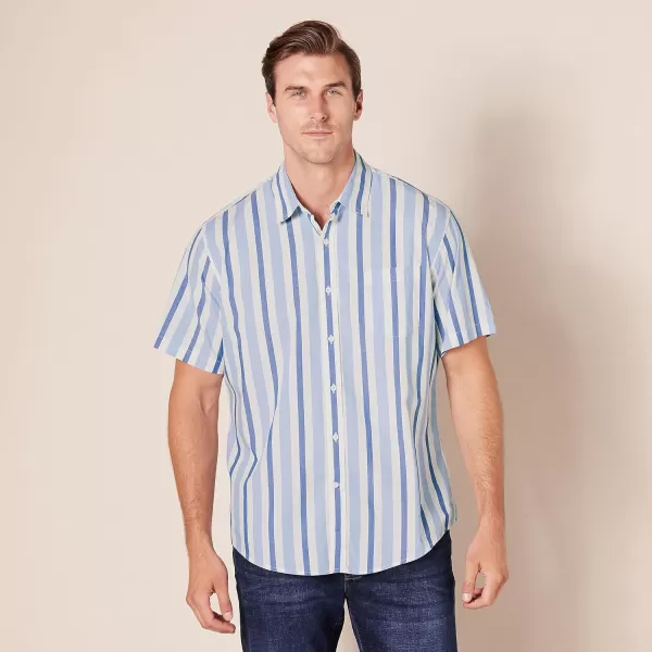 Amazon Essentials Mens RegularFit ShortSleeve Poplin ShirtBlue White Vertical Stripe