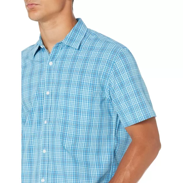 Amazon Essentials Mens RegularFit ShortSleeve Poplin ShirtBlueOrange Plaid