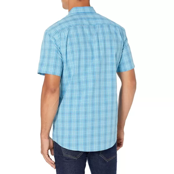 Amazon Essentials Mens RegularFit ShortSleeve Poplin ShirtBlueOrange Plaid