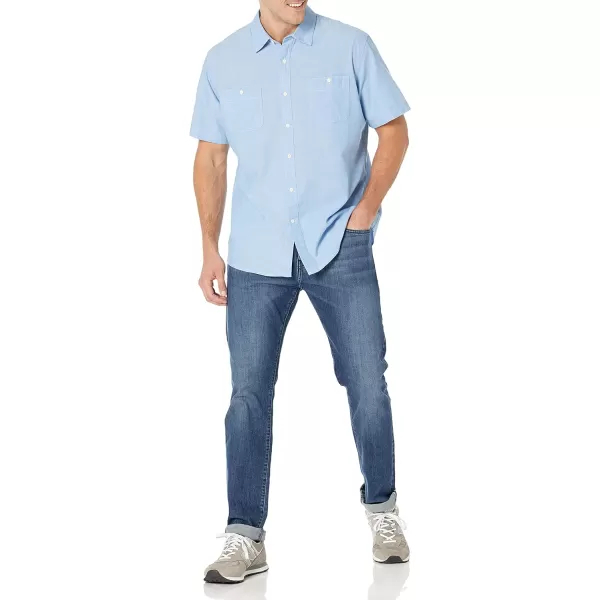 Amazon Essentials Mens RegularFit ShortSleeve Poplin ShirtLight Blue