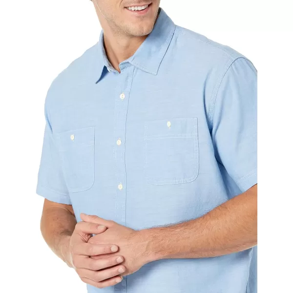 Amazon Essentials Mens RegularFit ShortSleeve Poplin ShirtLight Blue