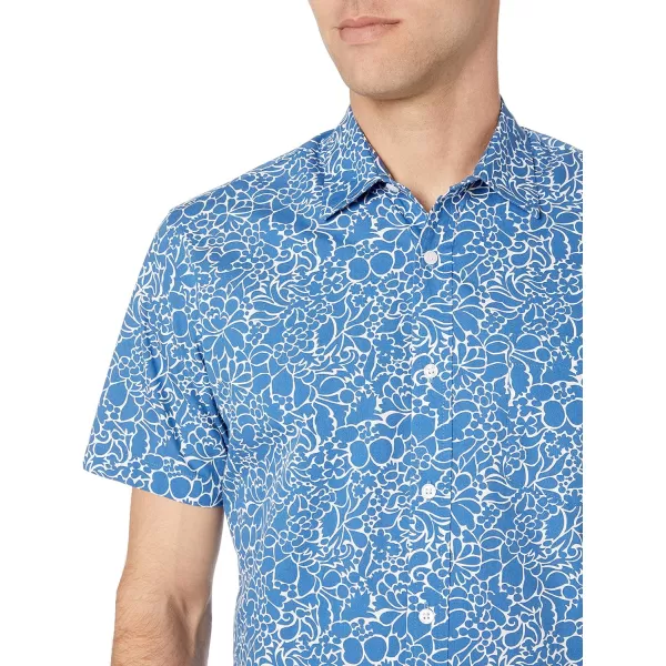 Amazon Essentials Mens RegularFit ShortSleeve Poplin ShirtNavy Floral