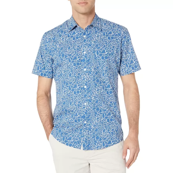 Amazon Essentials Mens RegularFit ShortSleeve Poplin ShirtNavy Floral