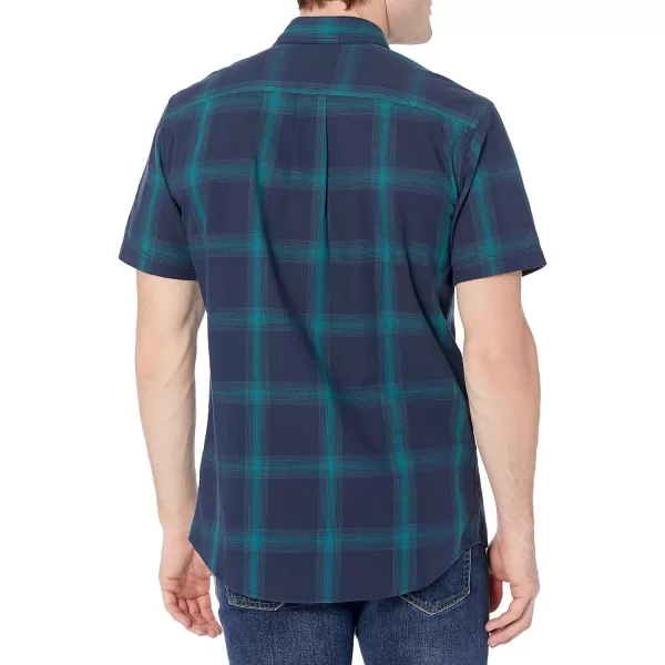 Amazon Essentials Mens RegularFit ShortSleeve Poplin ShirtNavy Gradient Stripes
