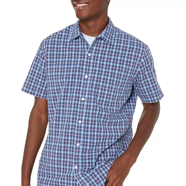 Amazon Essentials Mens RegularFit ShortSleeve Poplin ShirtNavy Plaid