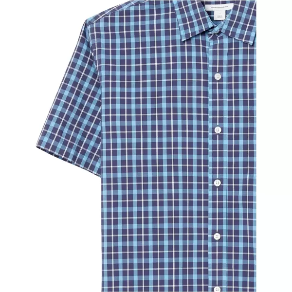 Amazon Essentials Mens RegularFit ShortSleeve Poplin ShirtNavy Plaid