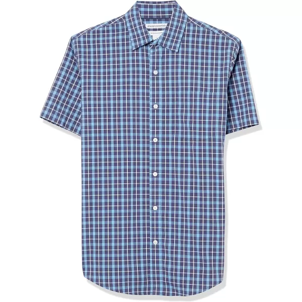 Amazon Essentials Mens RegularFit ShortSleeve Poplin ShirtNavy Plaid