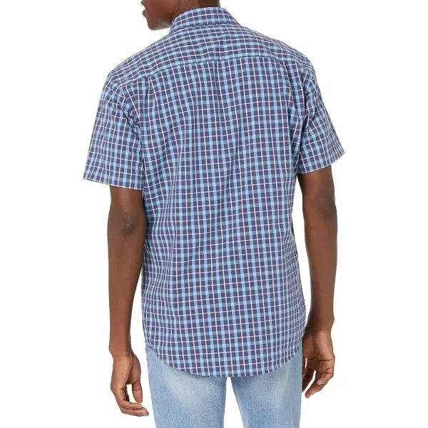 Amazon Essentials Mens RegularFit ShortSleeve Poplin ShirtNavy Plaid