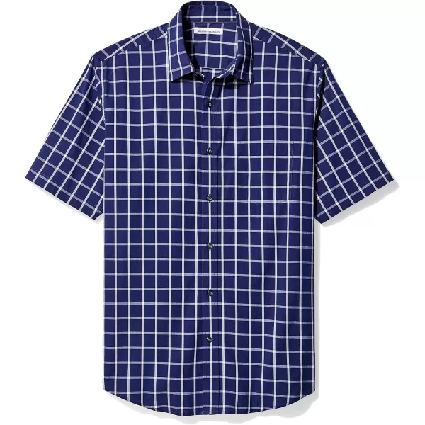 Amazon Essentials Mens RegularFit ShortSleeve Poplin ShirtNavy Windowpane