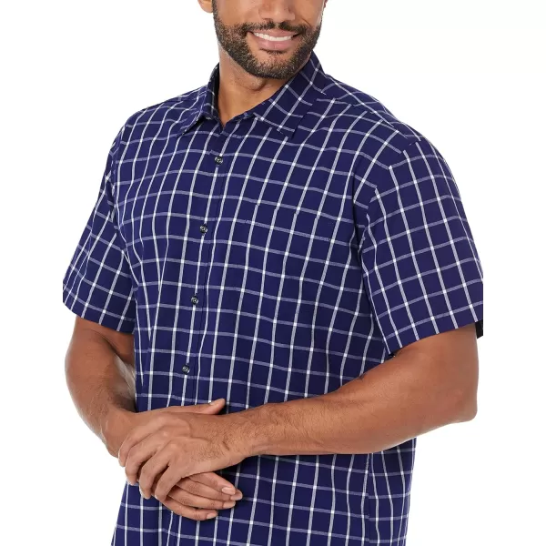 Amazon Essentials Mens RegularFit ShortSleeve Poplin ShirtNavy Windowpane