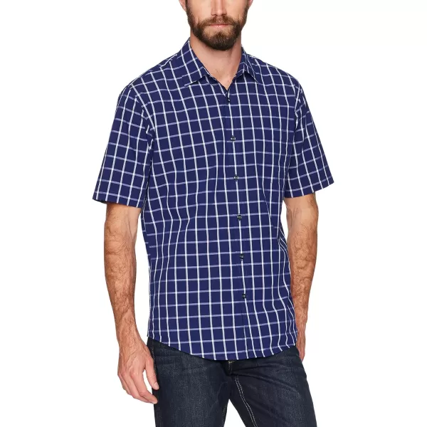 Amazon Essentials Mens RegularFit ShortSleeve Poplin ShirtNavy Windowpane