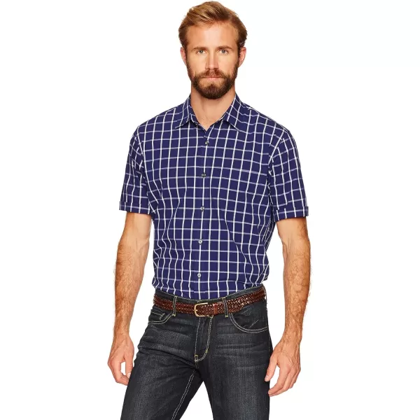 Amazon Essentials Mens RegularFit ShortSleeve Poplin ShirtNavy Windowpane