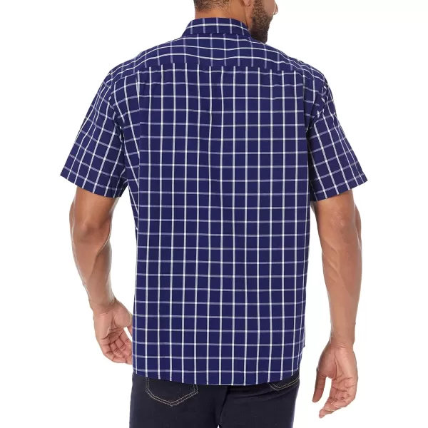 Amazon Essentials Mens RegularFit ShortSleeve Poplin ShirtNavy Windowpane