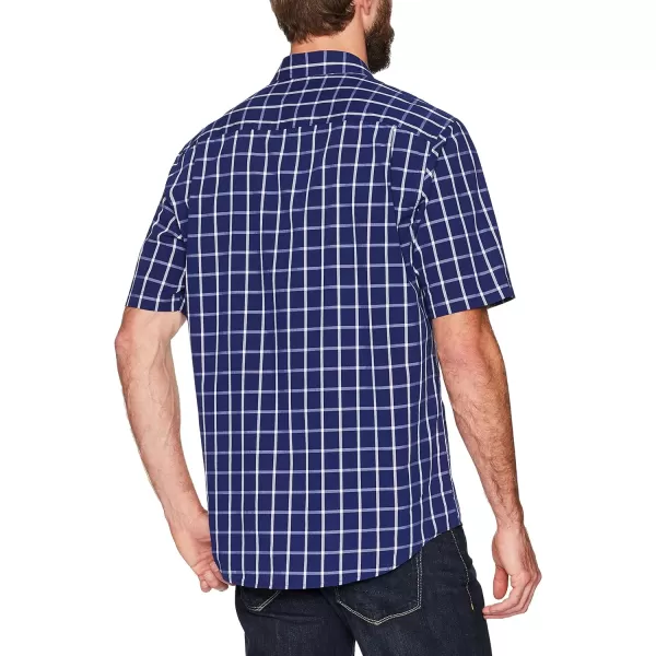 Amazon Essentials Mens RegularFit ShortSleeve Poplin ShirtNavy Windowpane