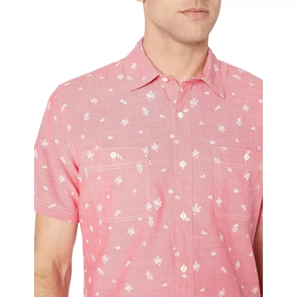 Amazon Essentials Mens RegularFit ShortSleeve Poplin ShirtRed ChambrayLeaf Print